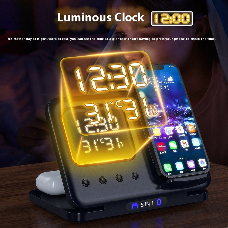 Wireless Charging Stand 5 In1 LED Digital Alarm Clock Fast Charging Dock Station