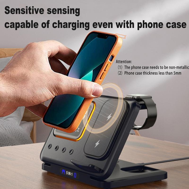 Wireless Charging Stand 5 In1 LED Digital Alarm Clock Fast Charging Dock Station