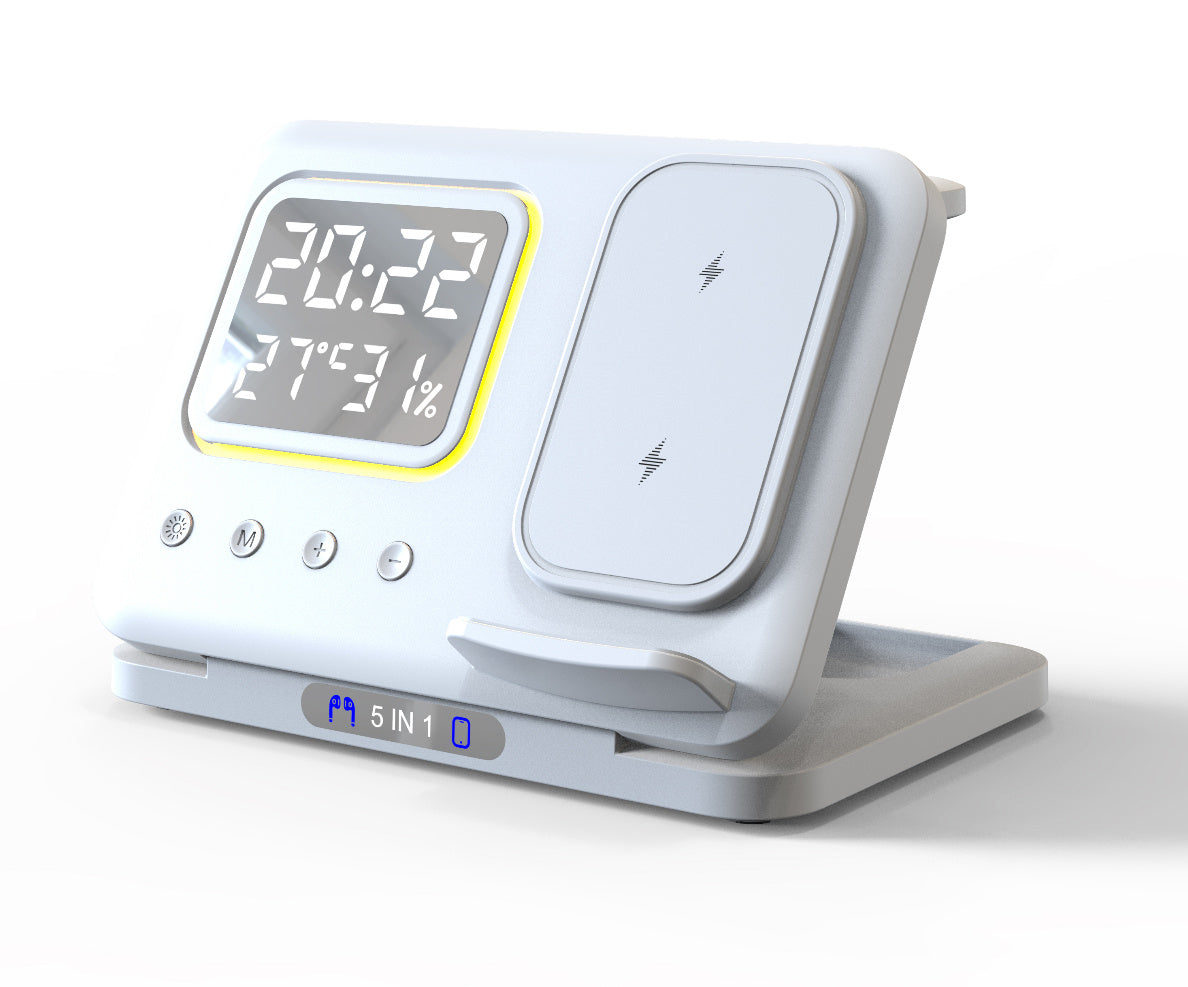 Wireless Charging Stand 5 In1 LED Digital Alarm Clock Fast Charging Dock Station