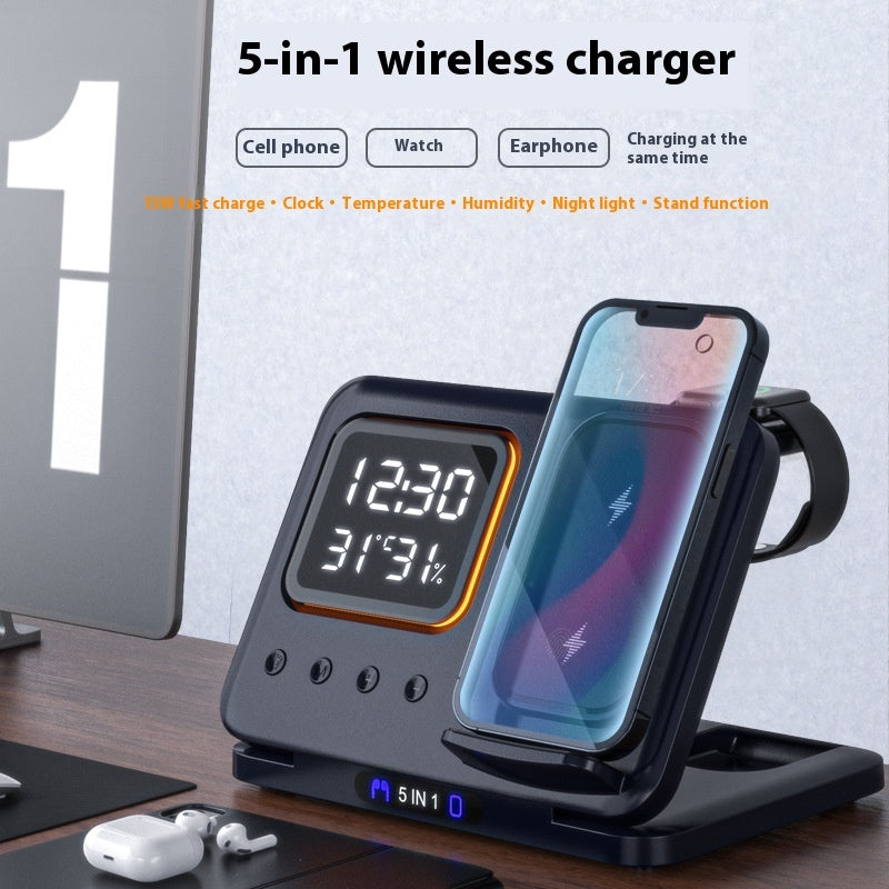 Wireless Charging Stand 5 In1 LED Digital Alarm Clock Fast Charging Dock Station